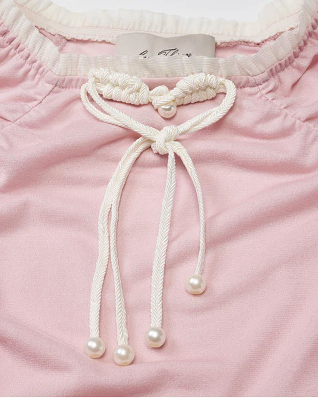 HEART SHAPE CHINESE KNOT GATHERED KNIT TOP PINK