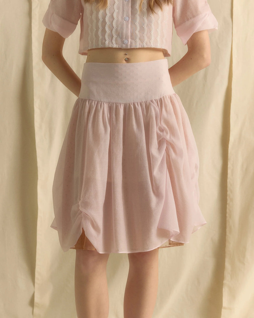 PUFFY KNEE LENGTH SKIRT BABY PINK