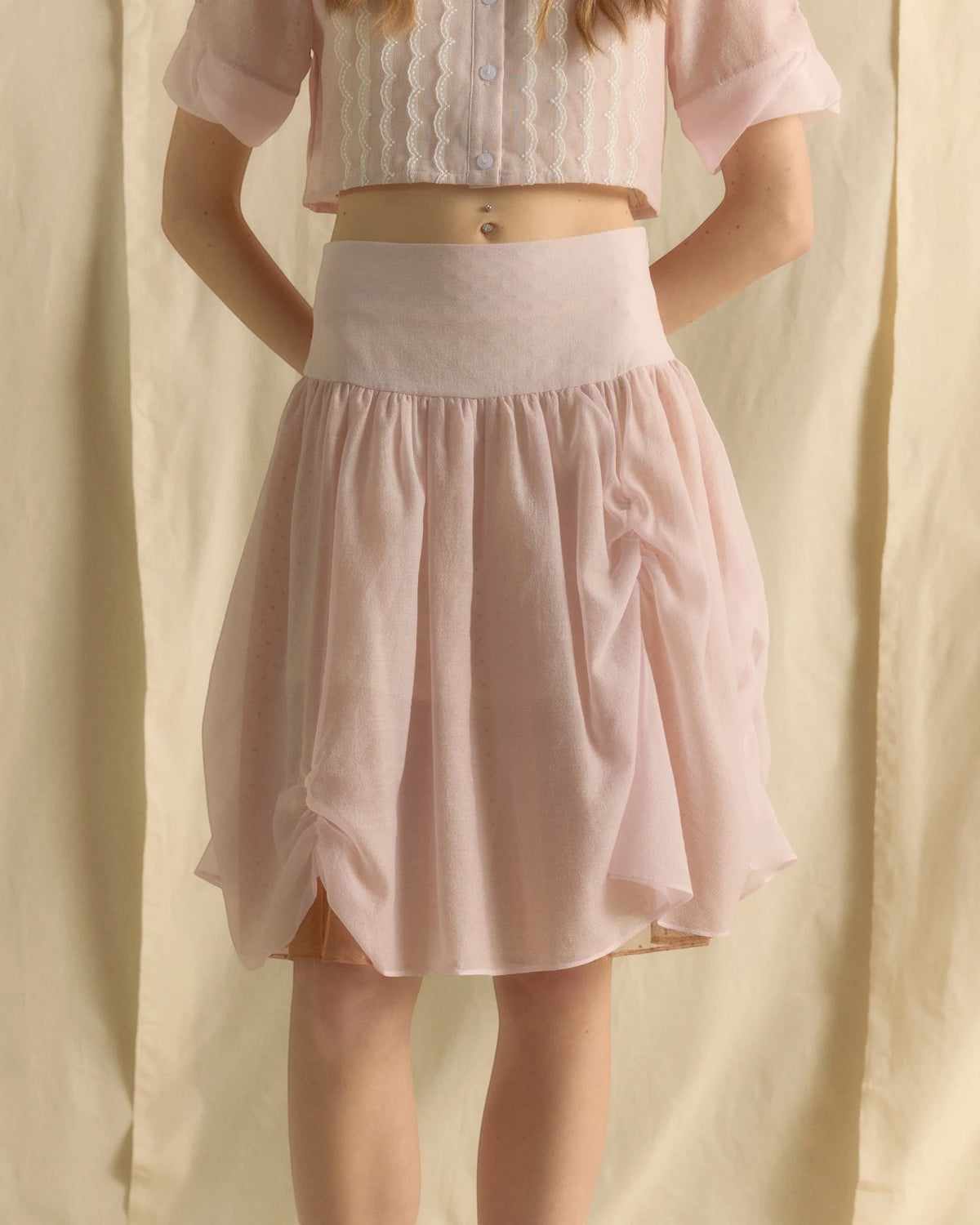 PUFFY KNEE LENGTH SKIRT BABY PINK