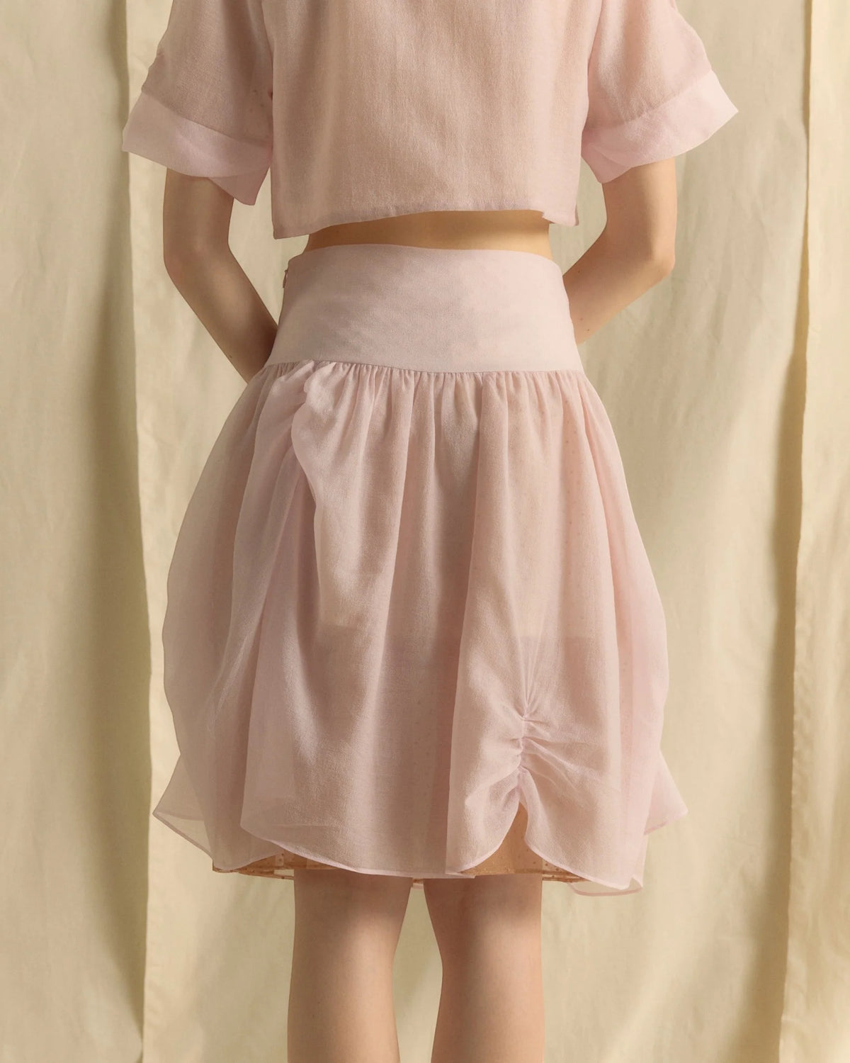 PUFFY KNEE LENGTH SKIRT BABY PINK