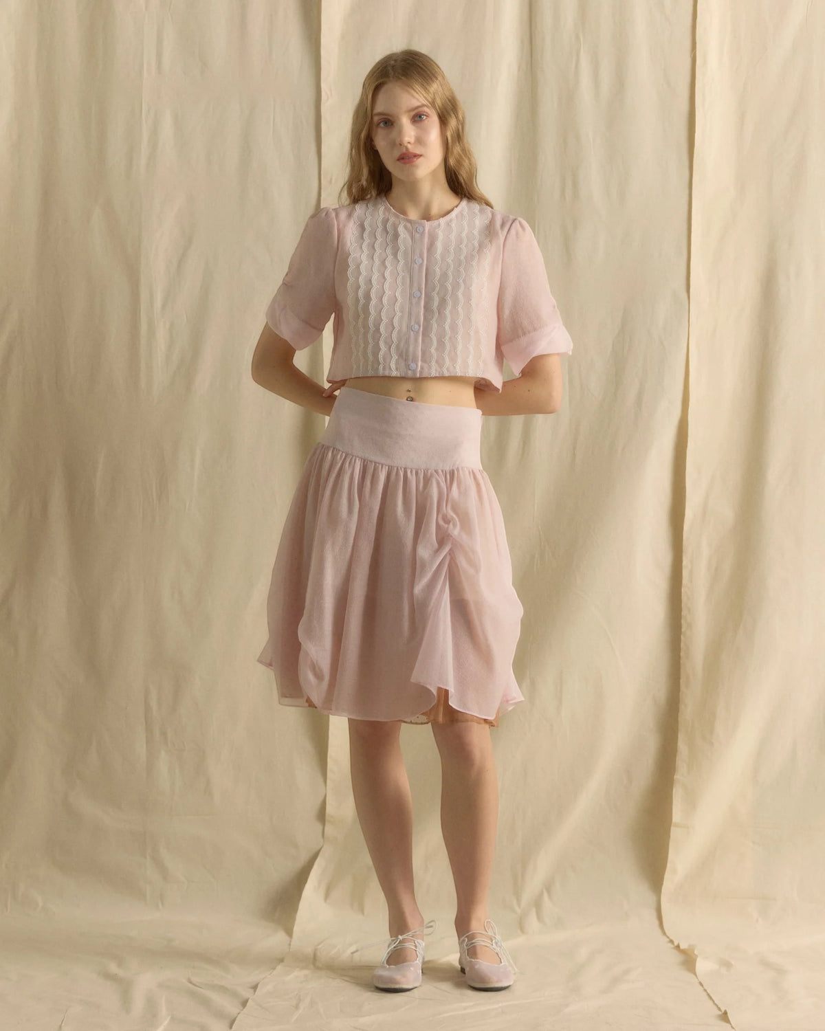 PUFFY KNEE LENGTH SKIRT BABY PINK