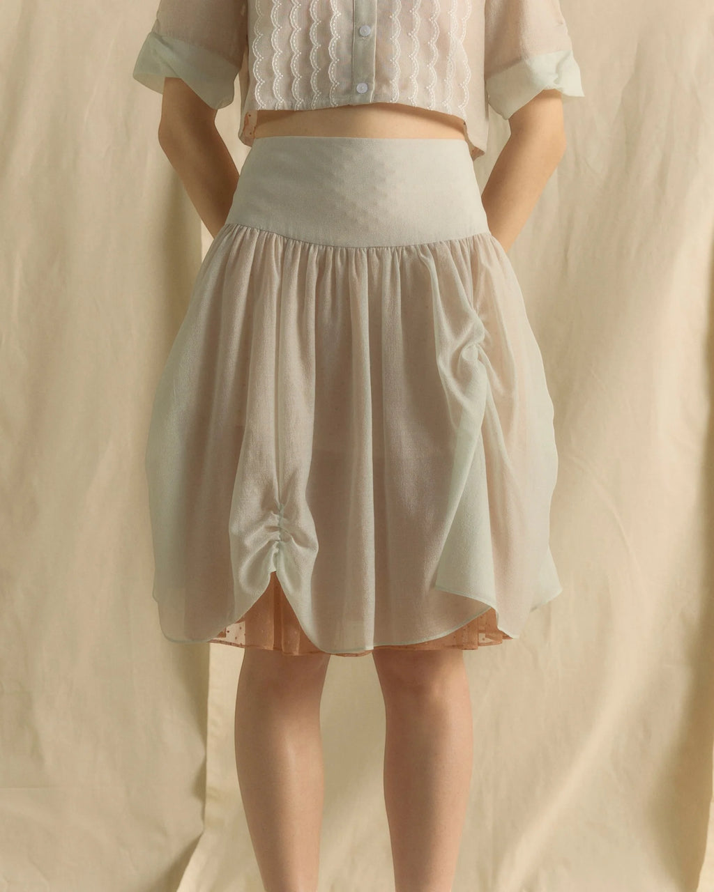 PUFFY KNEE LENGTH SKIRT BAMLY GREEN