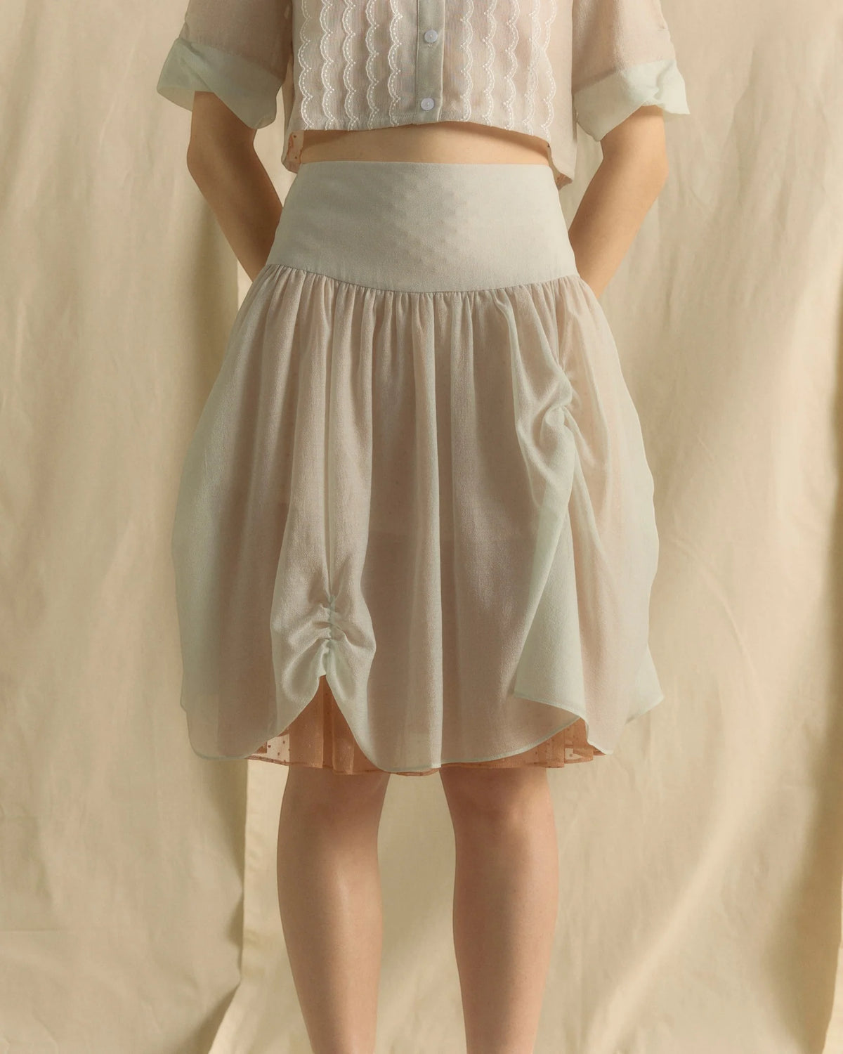 PUFFY KNEE LENGTH SKIRT BAMLY GREEN