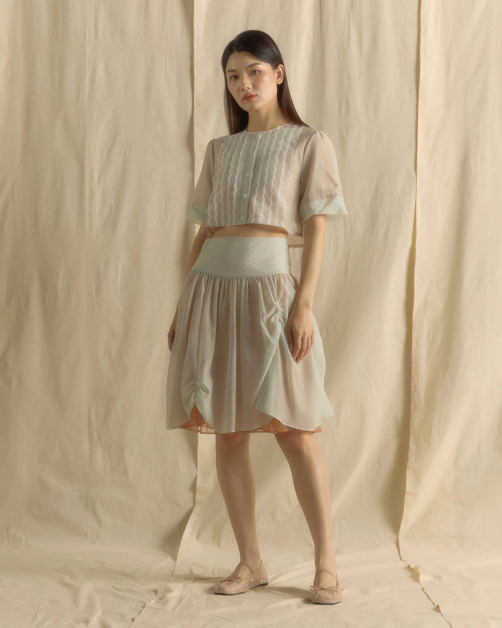 PUFFY KNEE LENGTH SKIRT BAMLY GREEN