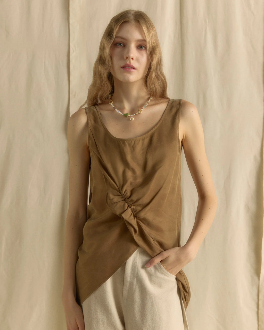 ASYMMETRIC LONG TOP DARK OLIVE GREEN