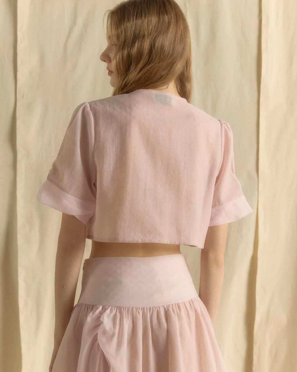 LACE BLOUSE CROP TOP BABY PINK