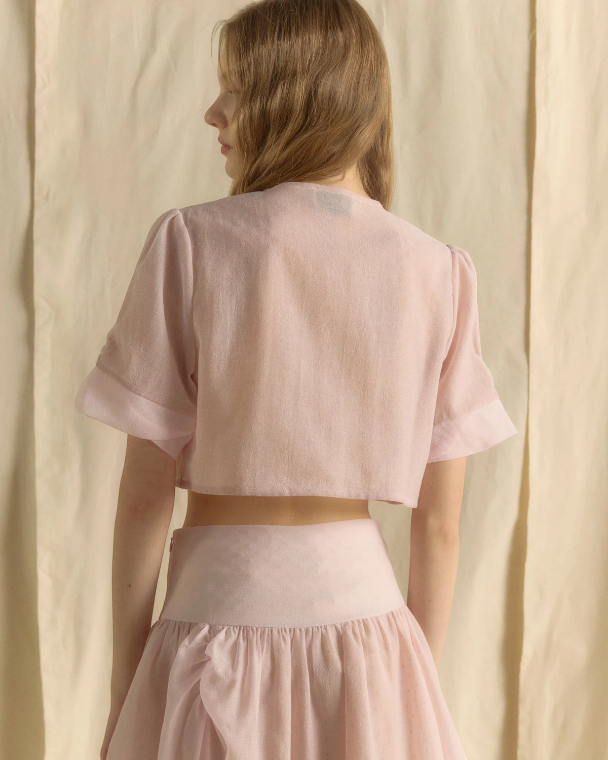 LACE BLOUSE CROP TOP BABY PINK