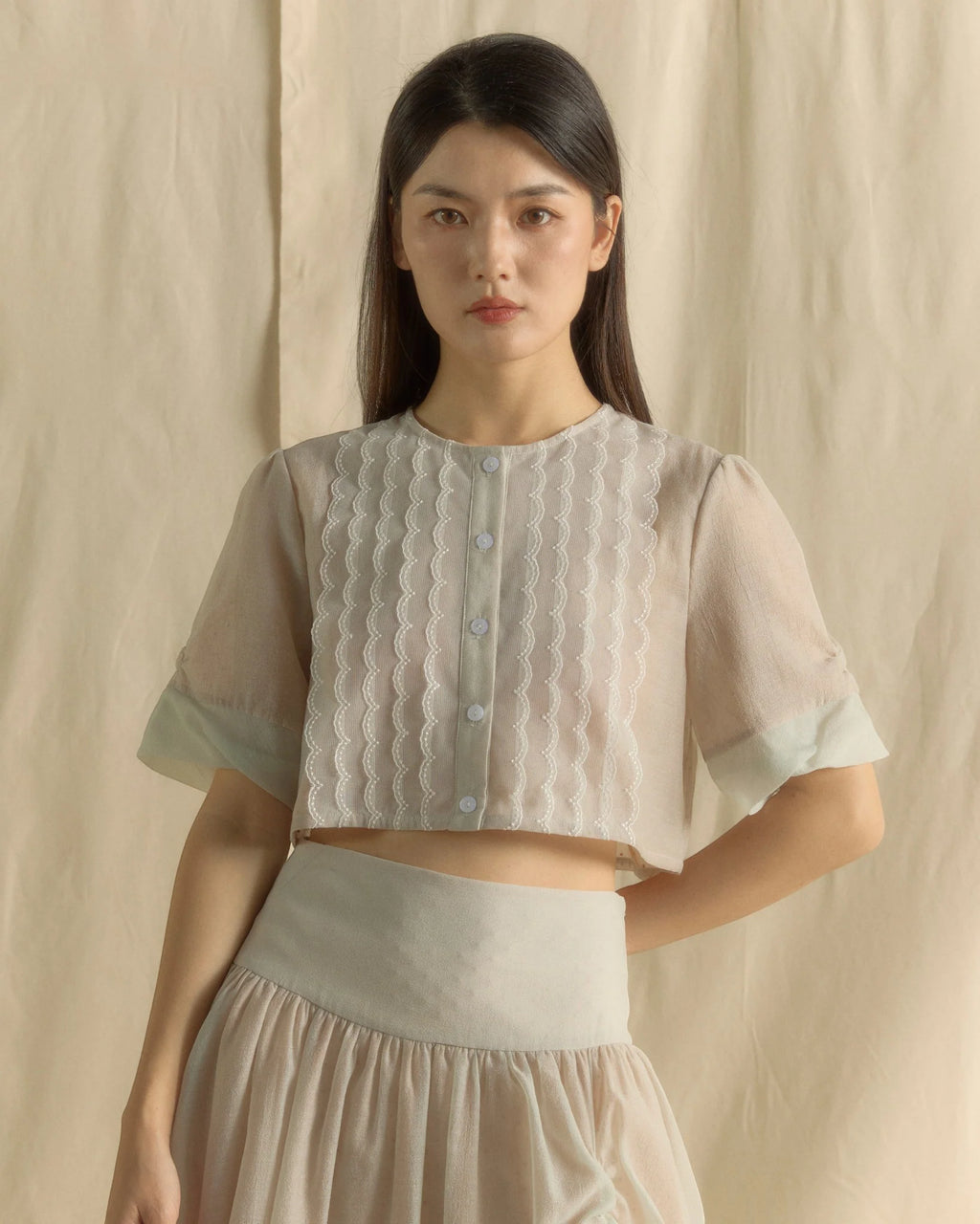 LACE BLOUSE CROP TOP BAMLY GREEN