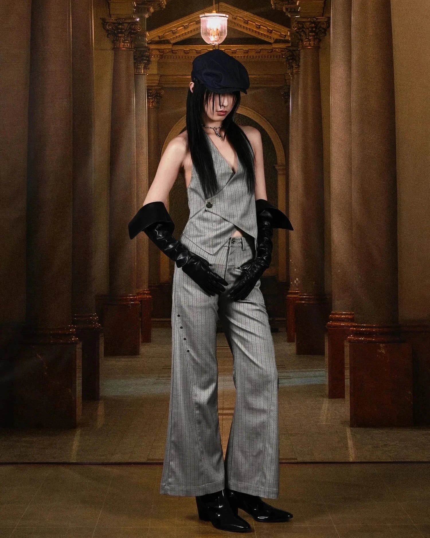 N E O VOL.2_CH.2 PINSTRIPE TROUSERS DARK GREY