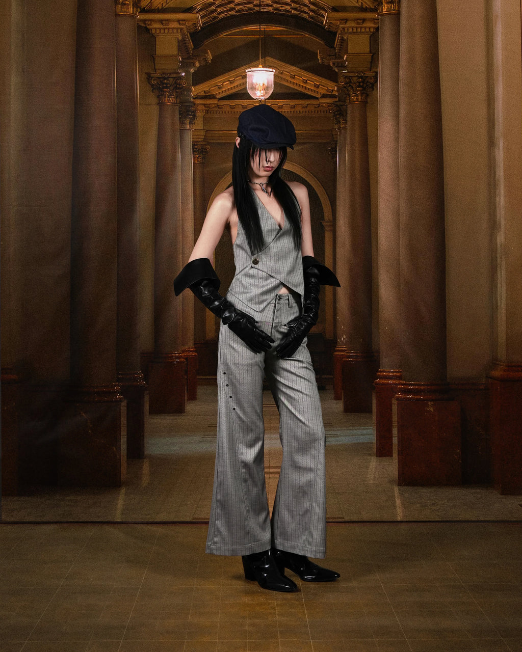 PINSTRIPE VEST DARK GREY