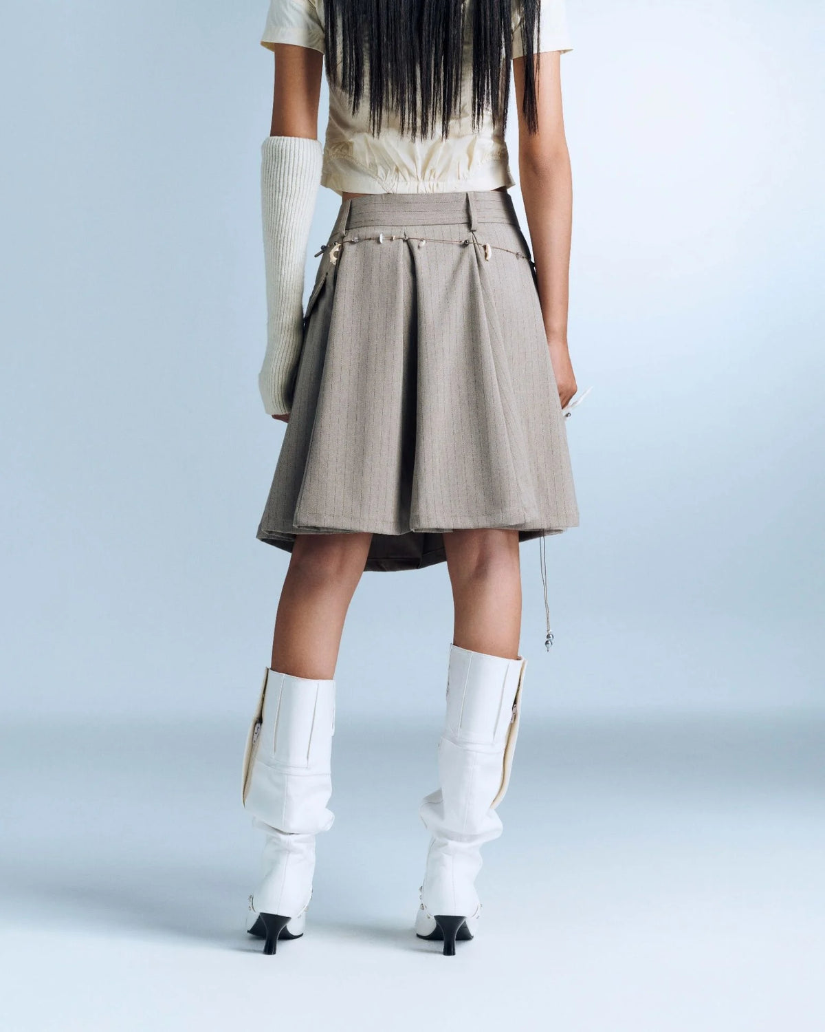 DEVORA STRIPES SKIRT BROWN