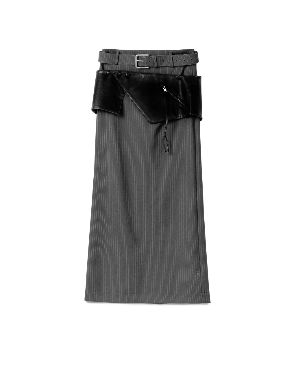 TAILORED PENCIL SKIRT WITH WAIST BELT GREY