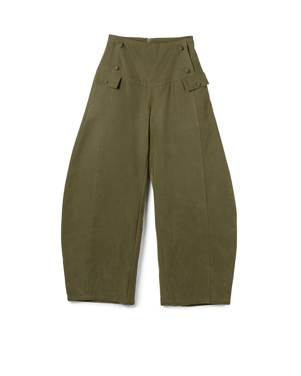 BUTTON BARREL LEG TROUSERS GREEN