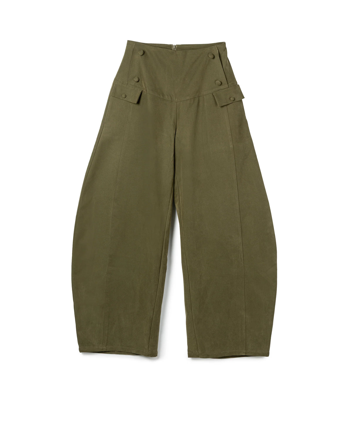 BUTTON BARREL LEG TROUSERS GREEN