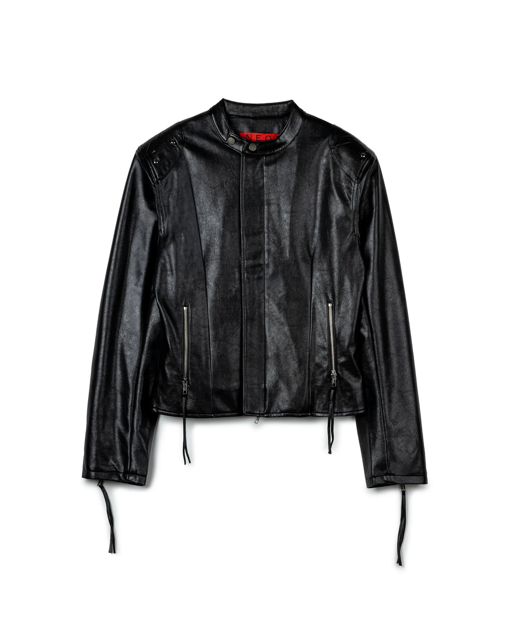 PLAID-LINED LEATHER JACKET BLACK