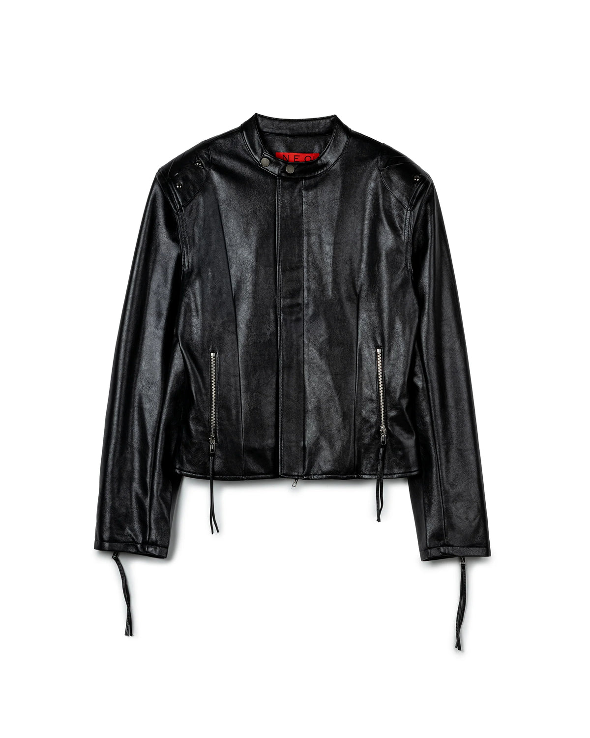 PLAID-LINED LEATHER JACKET BLACK