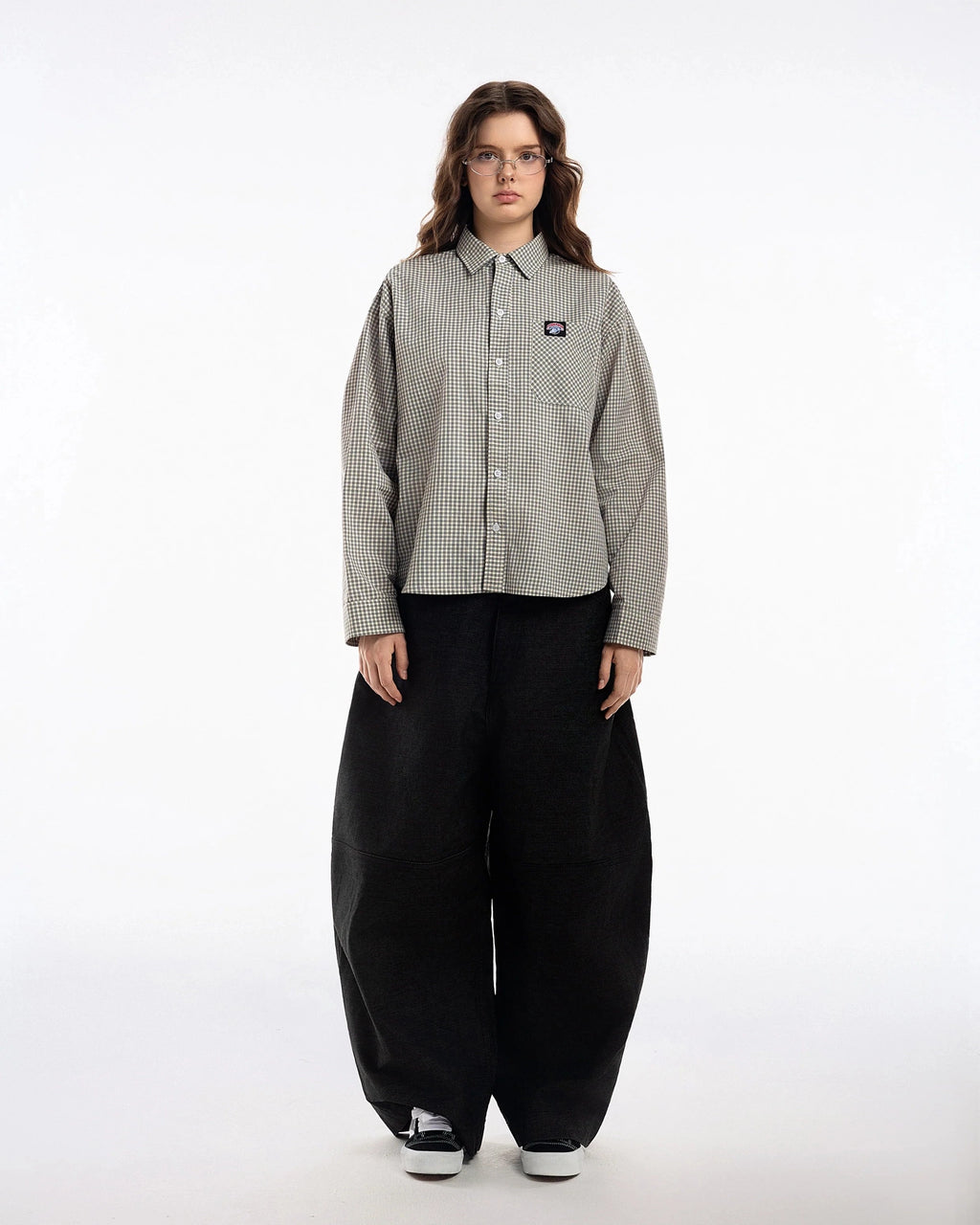 GINGHAM OVERSIZE SHIRT OLIVE GREY