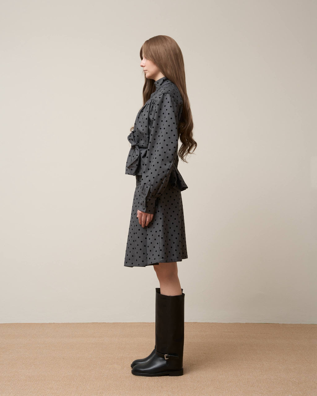 FLOWING DOUBLE LAYERED POLKA MIDI SKIRT