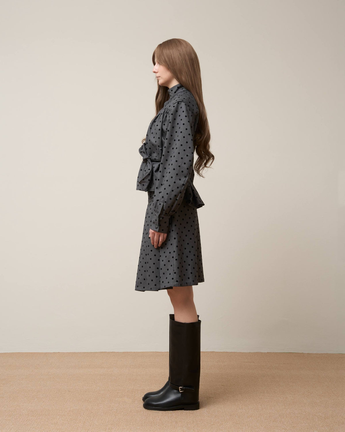 FLOWING DOUBLE LAYERED POLKA MIDI SKIRT