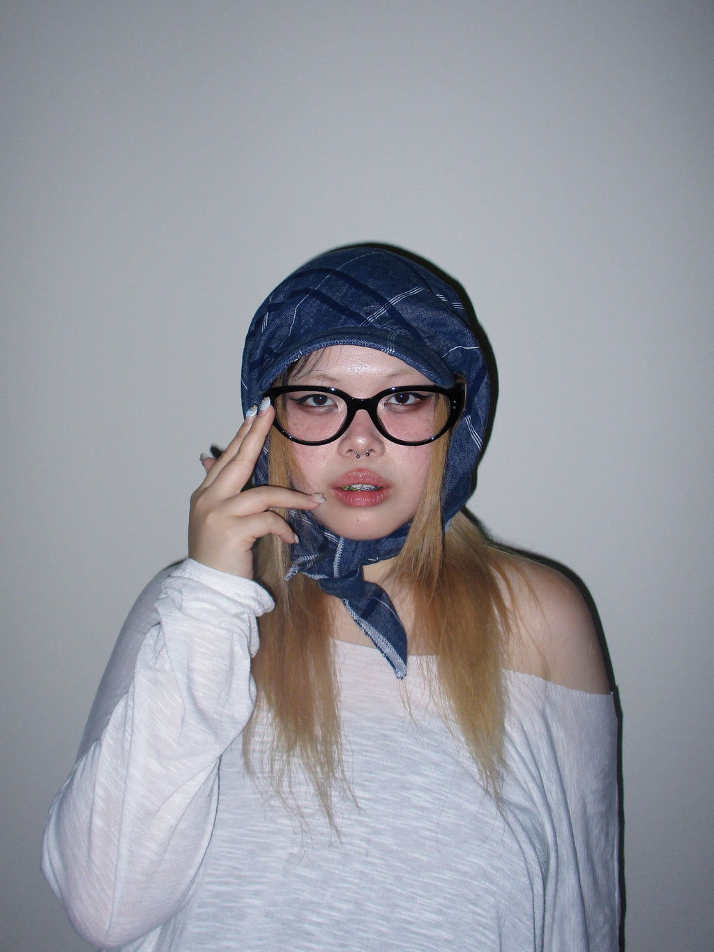 SILLYSALLY Blue Checkered Scarf Hat