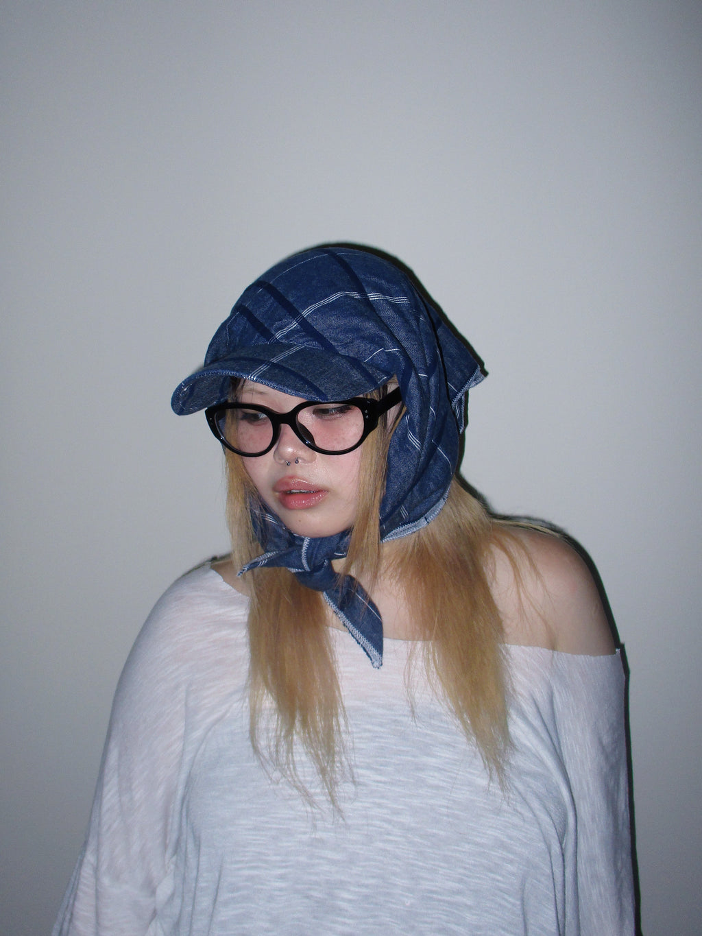 SILLYSALLY Blue Checkered Scarf Hat
