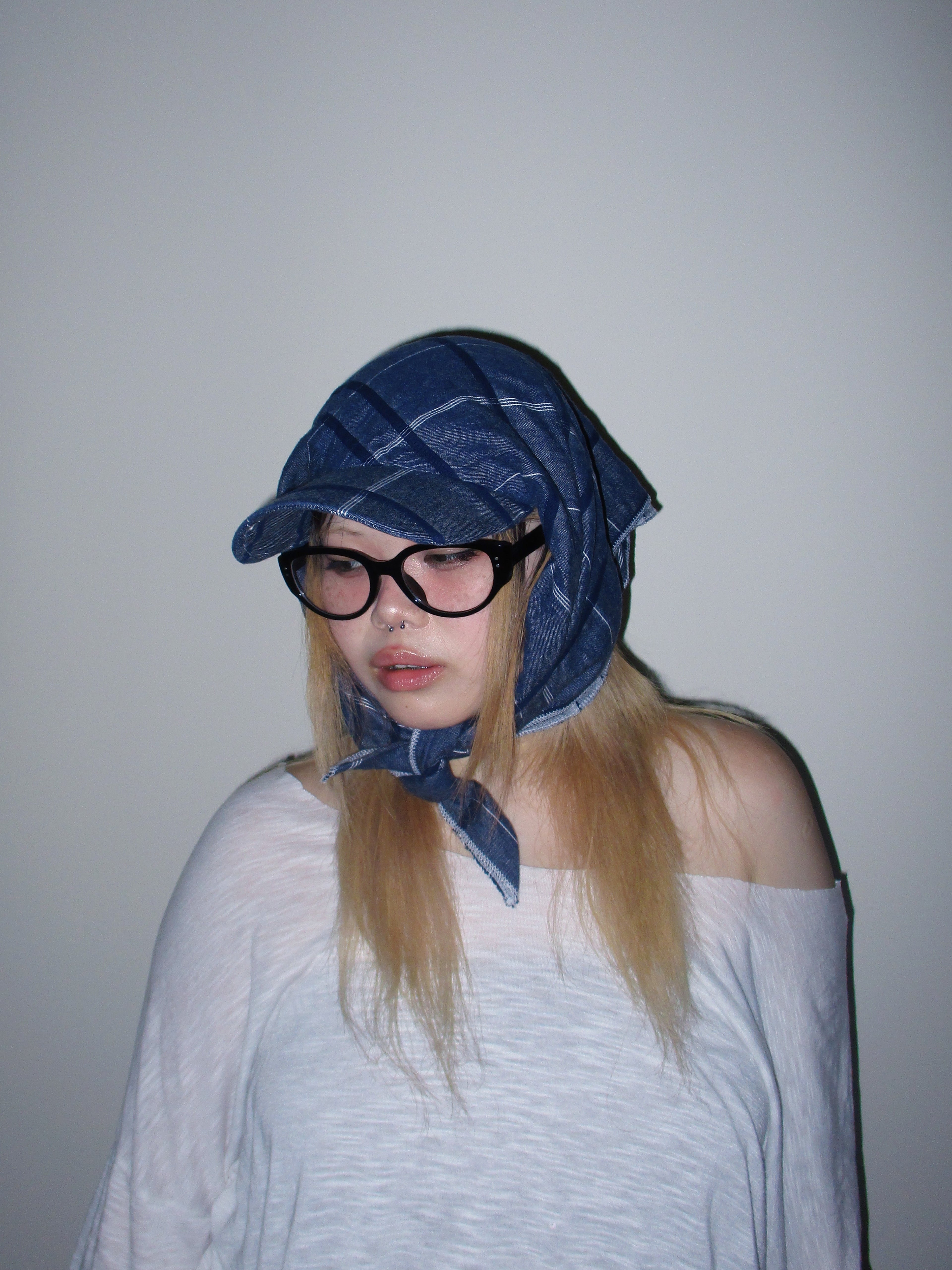SILLYSALLY Blue Checkered Scarf Hat