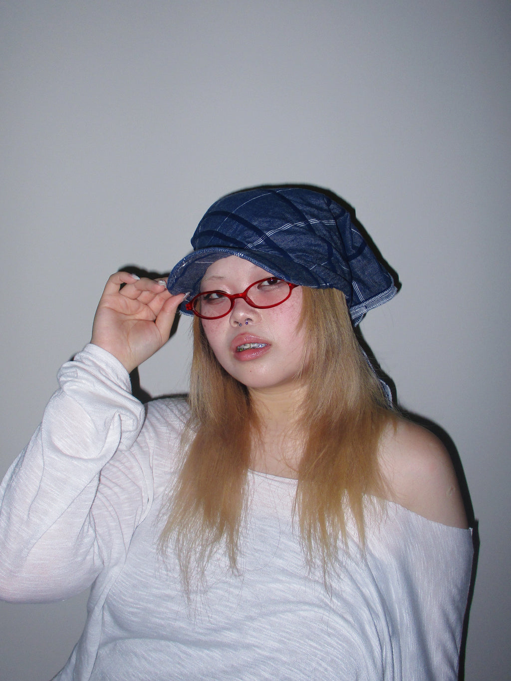 SILLYSALLY Blue Checkered Scarf Hat
