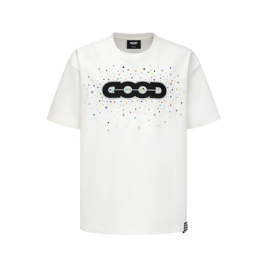 SS25 COLOURFUL GEMSTONE PEARL LOGO TEE WHITE