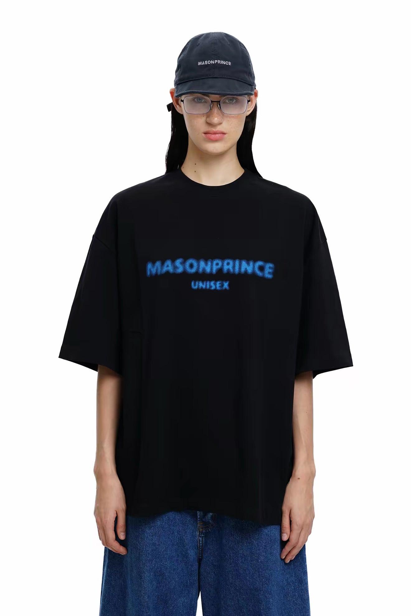 MASONPRINCE UNISEX BLUR LOGO TEE BLACK BLUE