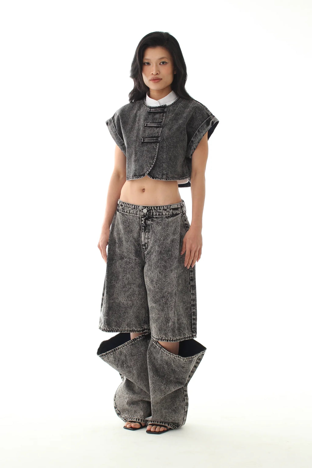 ECLIPSE DENIM CROP TOP - WASHED GREY