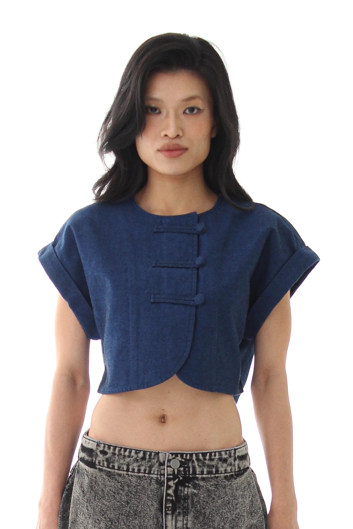ECLIPSE DENIM CROP TOP - BLUE