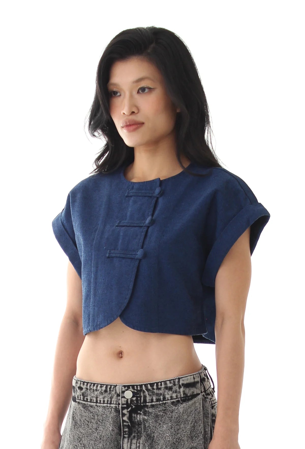 ECLIPSE DENIM CROP TOP - BLUE