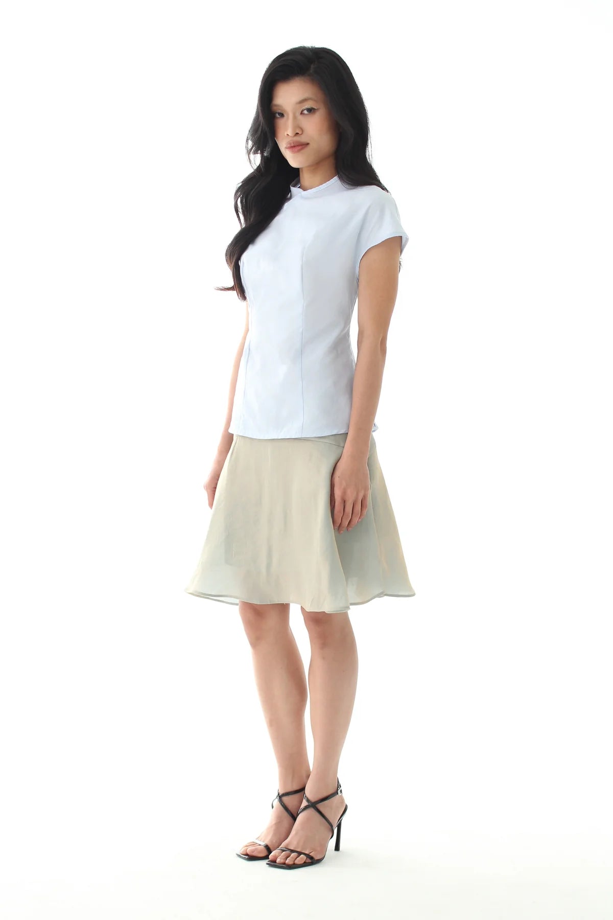 FITTED CURVED BLOUSE - BABY BLUE