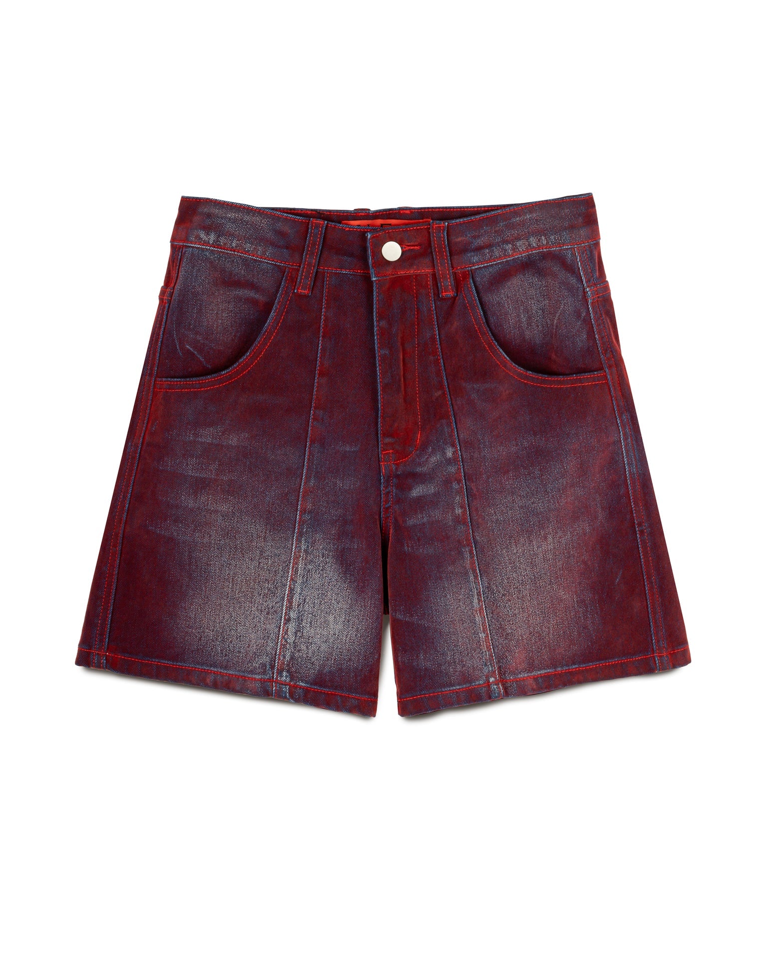 FADED WRINKLE JORTS RED