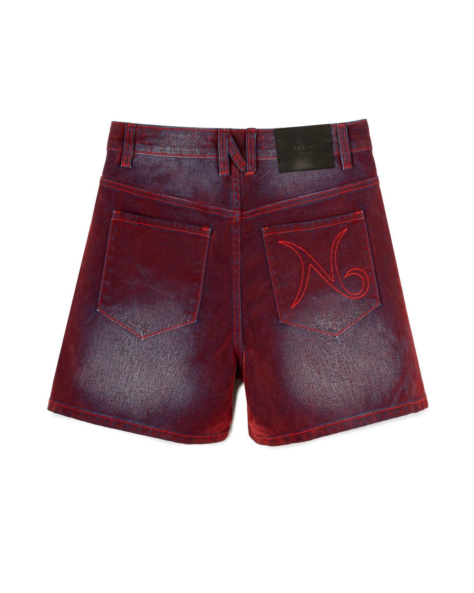 FADED WRINKLE JORTS RED