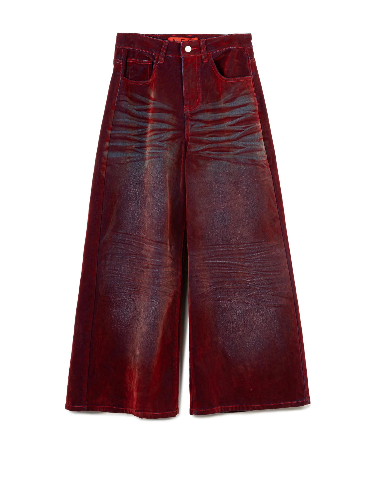 FADED WRINKLE WIDE LEG PANT RED