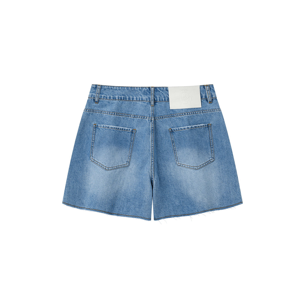 LOOSE DENIM SHORTS WASH BLUE