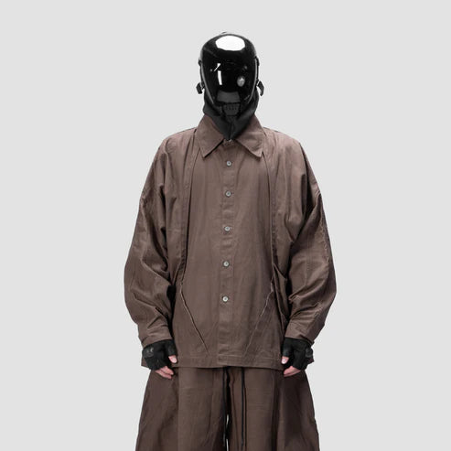 BACK PLEATED SHIRT - BROWN