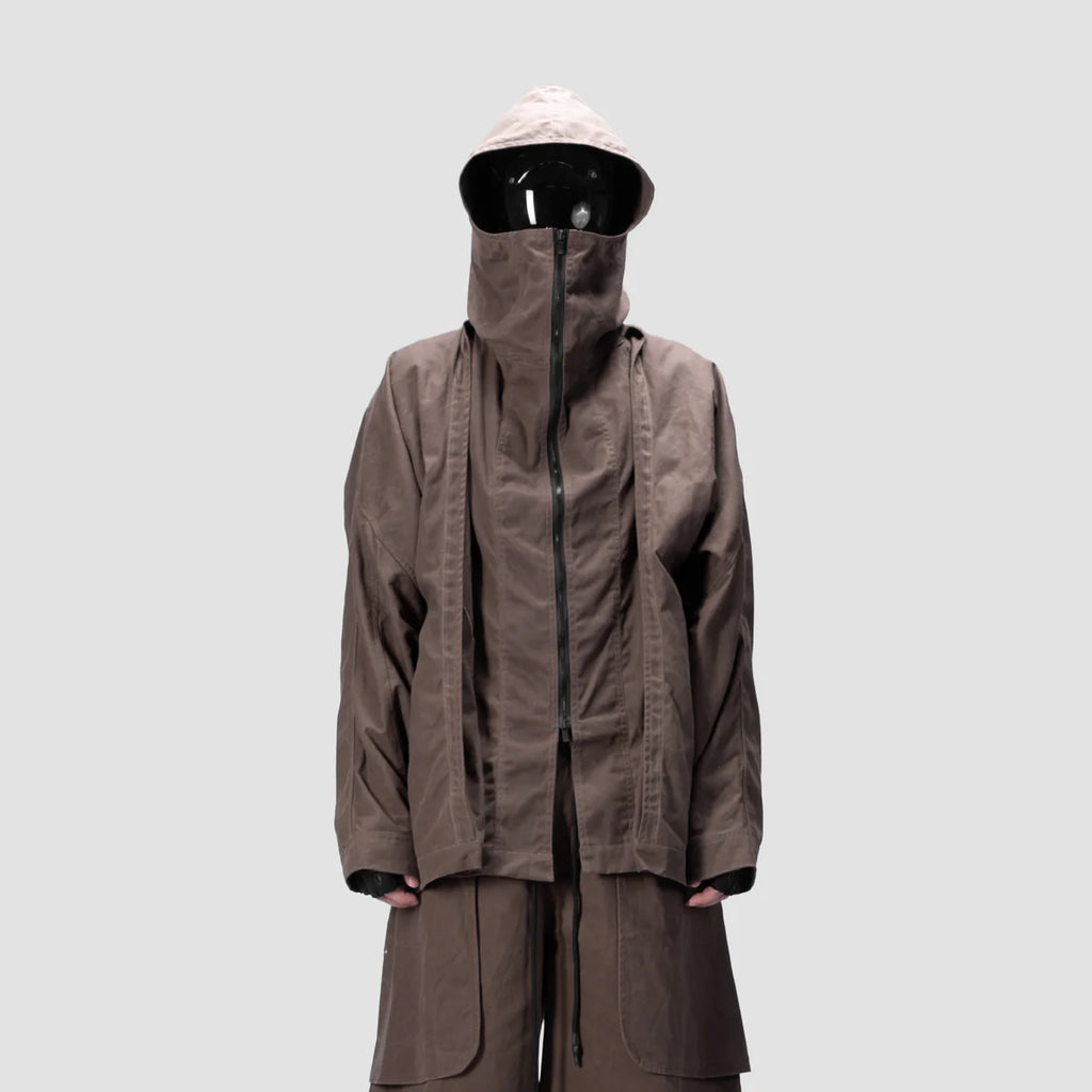 BACK PLEATED HOODED SHIRT - BROWN