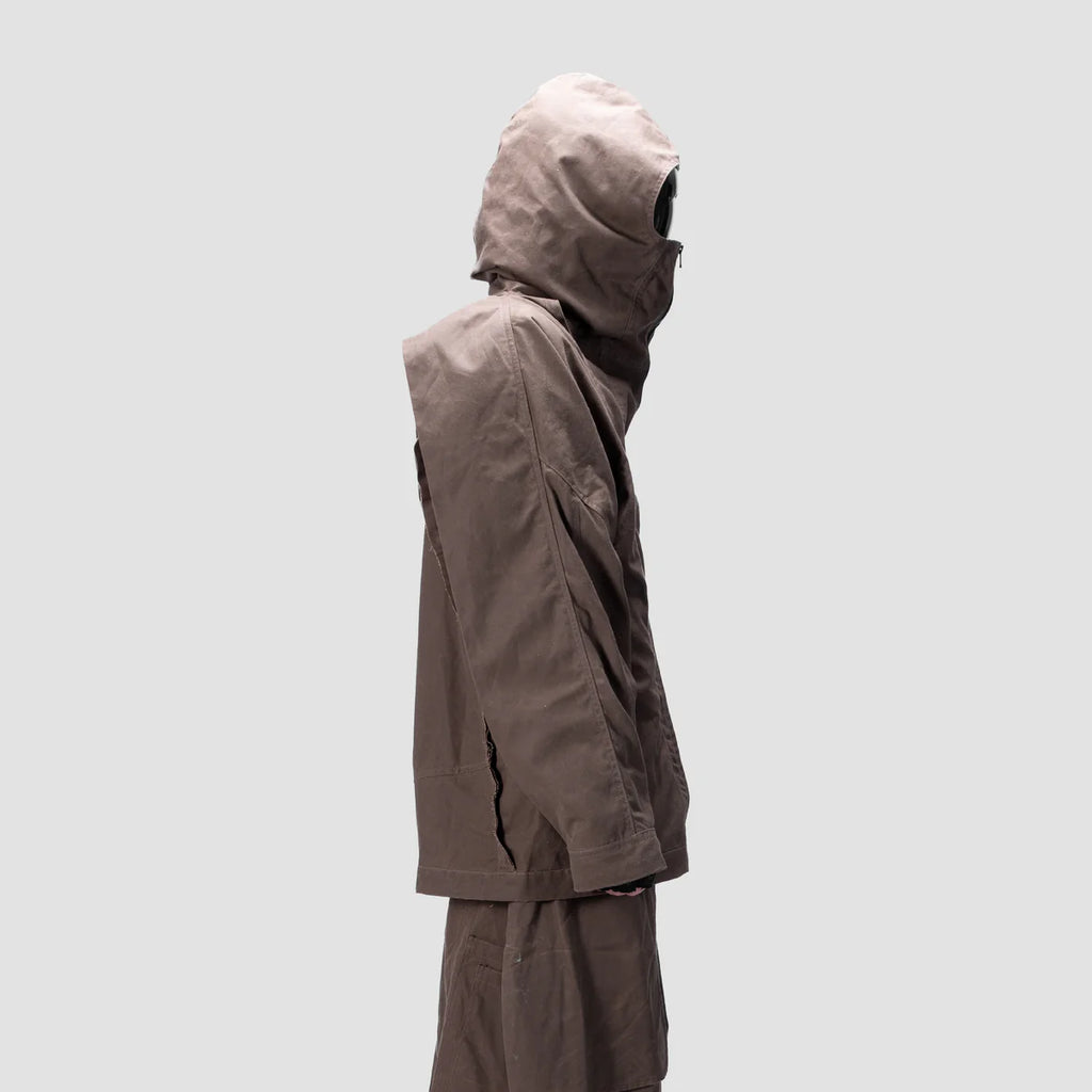 BACK PLEATED HOODED SHIRT - BROWN