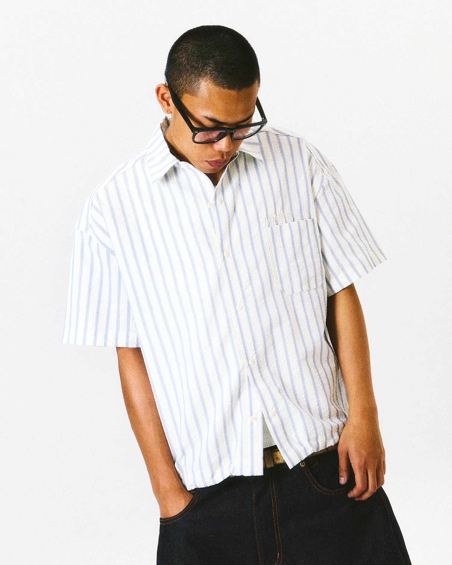 AGAINST LAB STRIPE STANDARD SHIRT WHITE