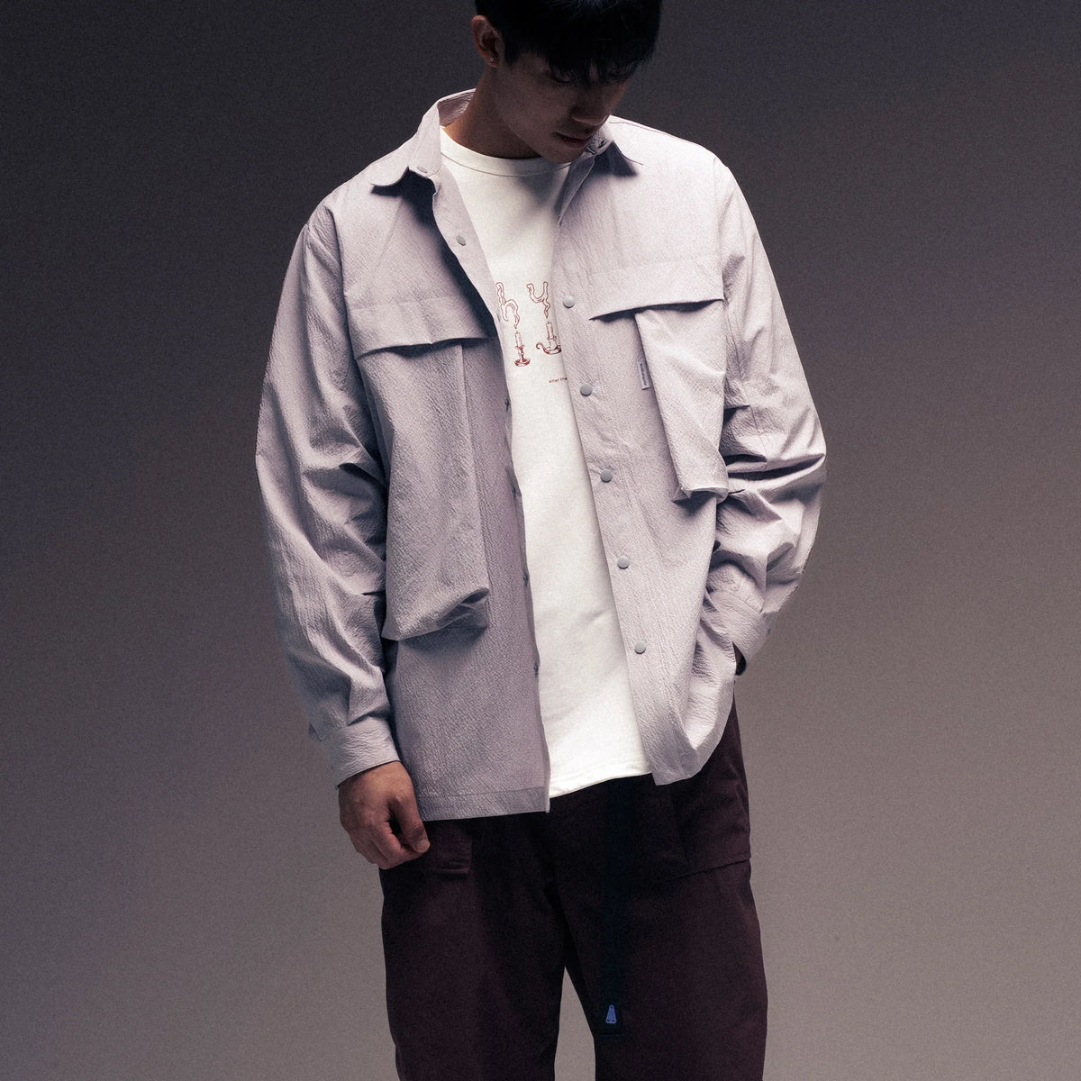 SEERSUCKER SHIRT JACKET NYLON GREY
