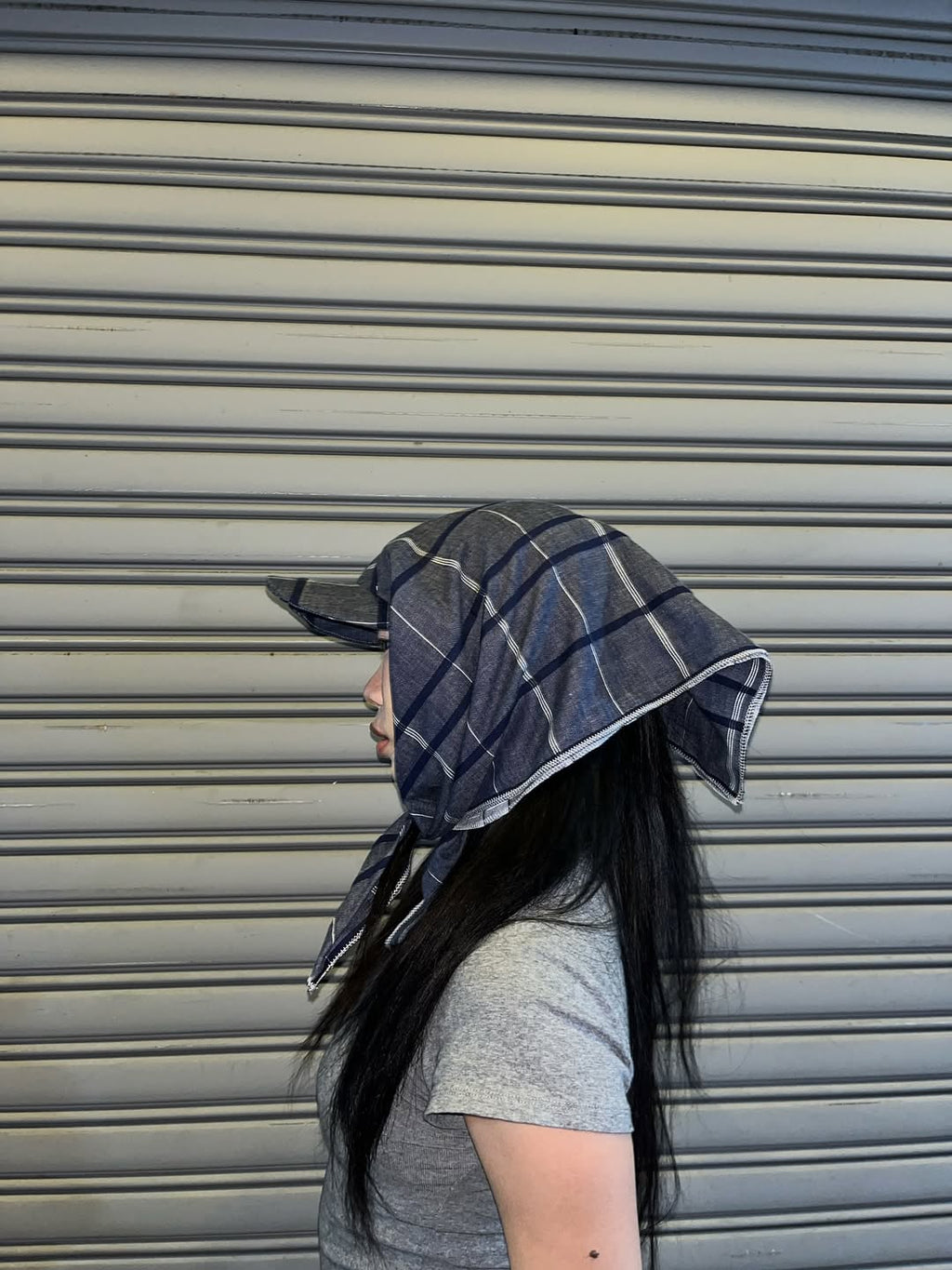 SILLYSALLY Blue Checkered Scarf Hat