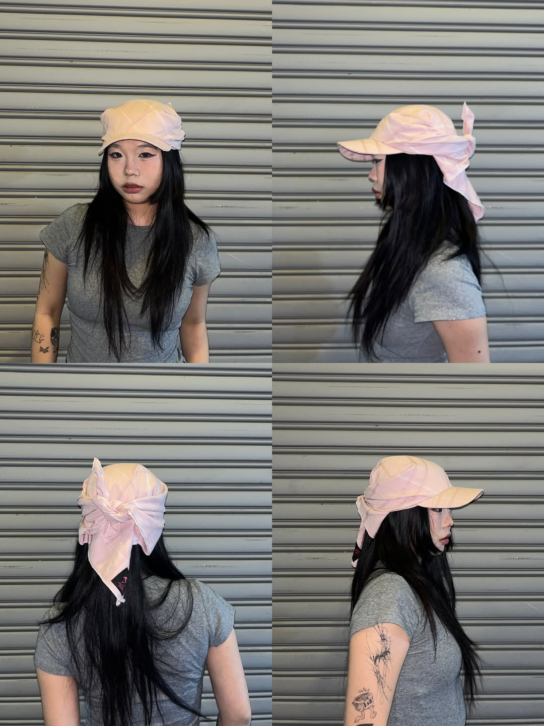 SILLYSALLY Pink Checkered Scarf Hat