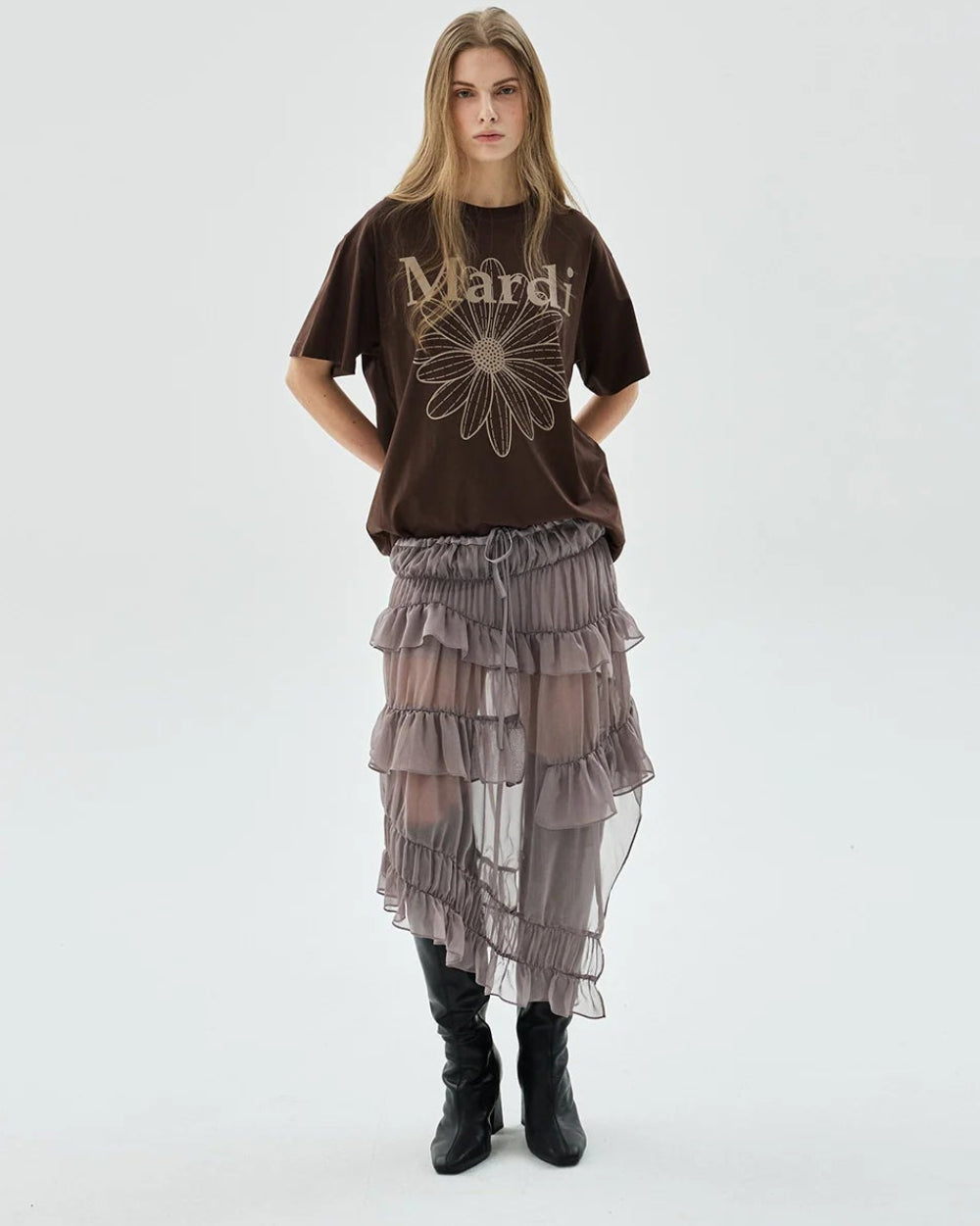 TSHIRT FLOWERMARDI BROWN TAUPE