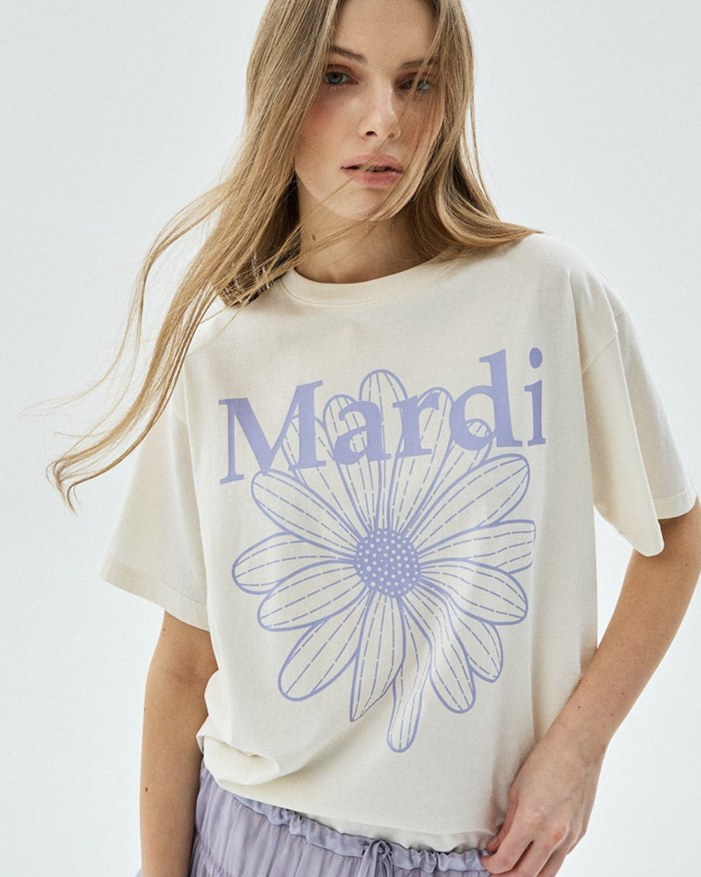 T-SHIRT FLOWERMARDI CREAM LIGHTPURPLE