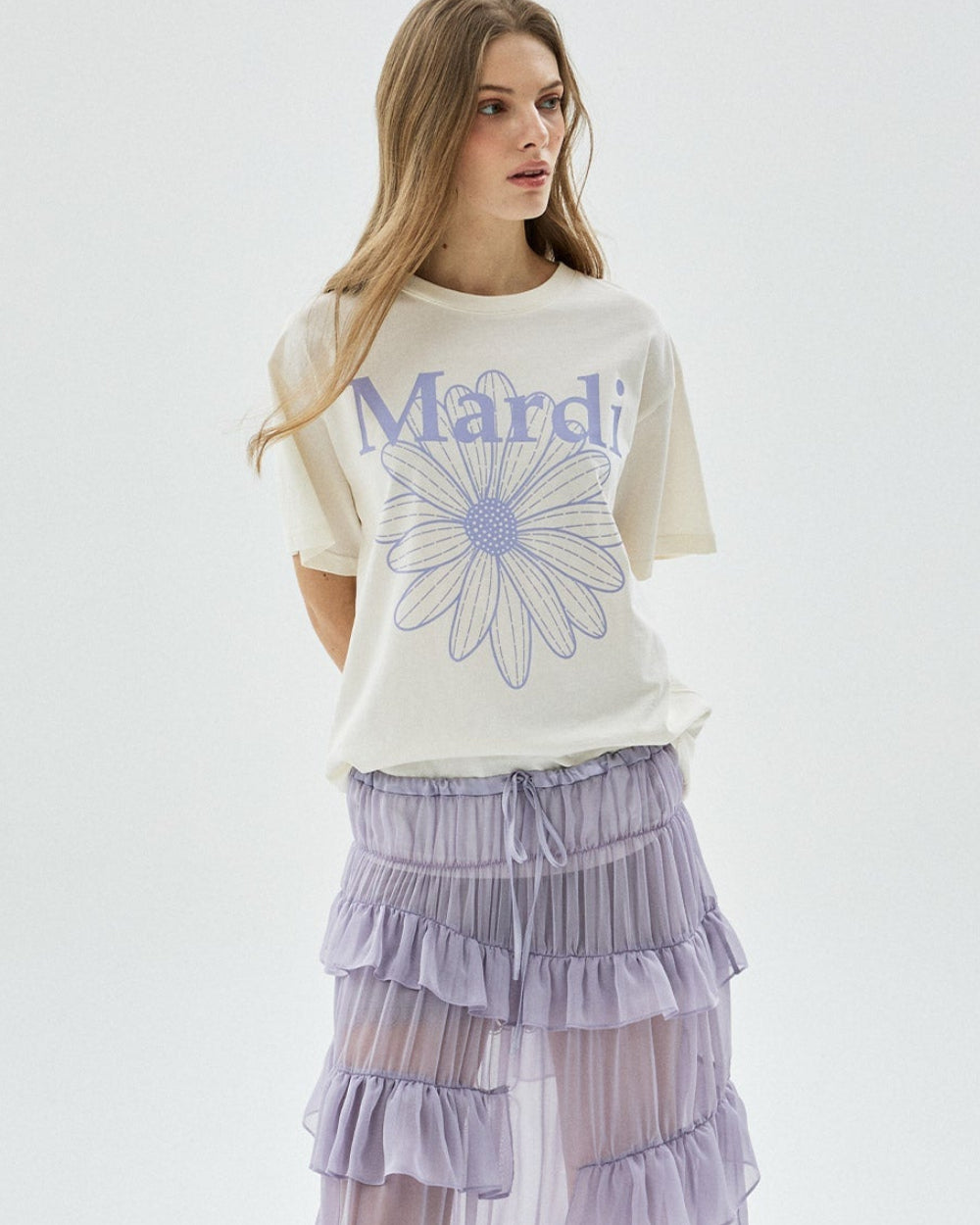T-SHIRT FLOWERMARDI CREAM LIGHTPURPLE