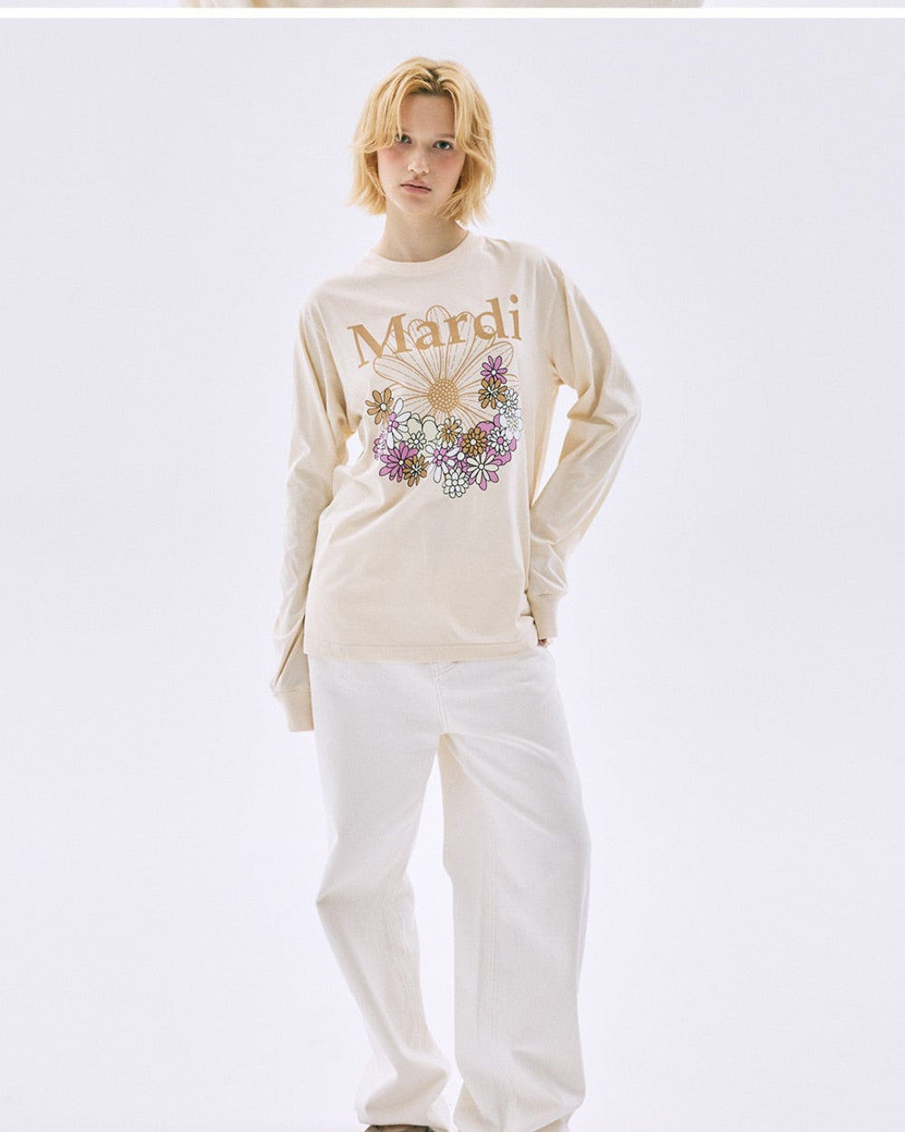 TSHIRT LONG SLEEVE FLOWERMARDI JARDIN BUTTER PEANUT