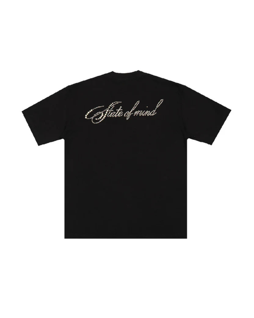 BLESSED 26 : CURSIVE PEARL LOGO TEE BLACK