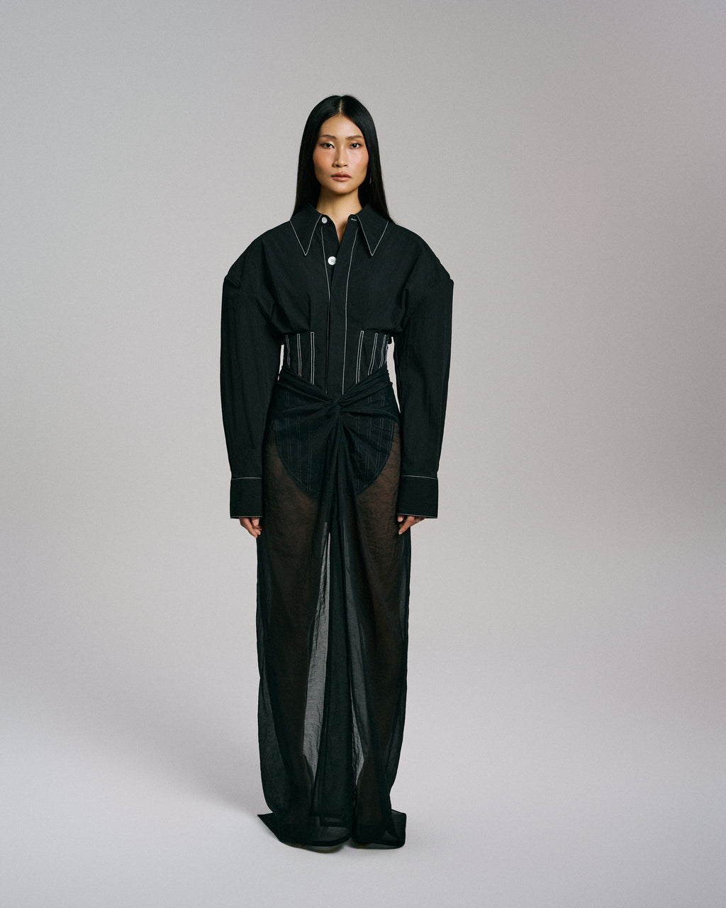 'GATHERED' MAXI SKIRT BLACK